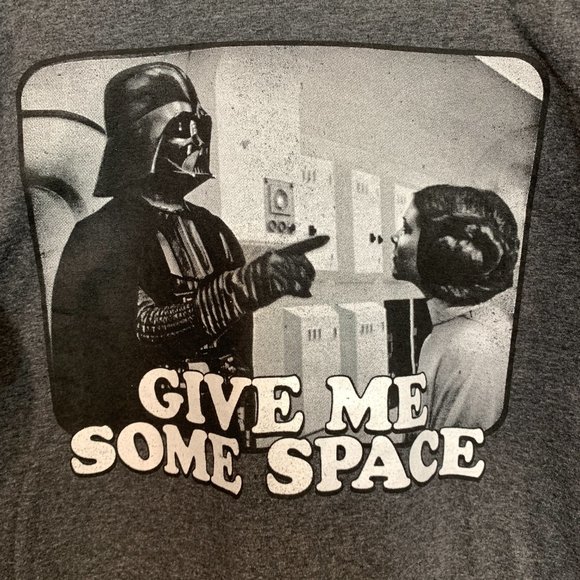 Star Wars Gray Short Sleeve Tee Front Graphic GIVE ME SOME SPACE T-Shirt Size Lg - Picture 2 of 5